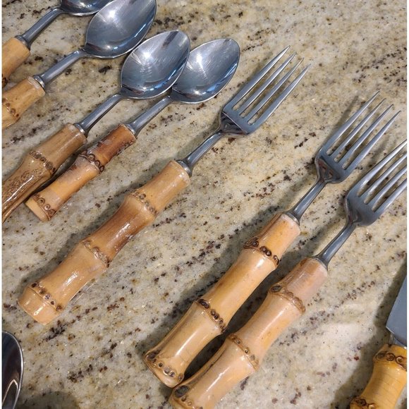 Unbranded Dining Vintage Midcentury Authentic Bamboo Handle Tiki Flatware Stainless Steel